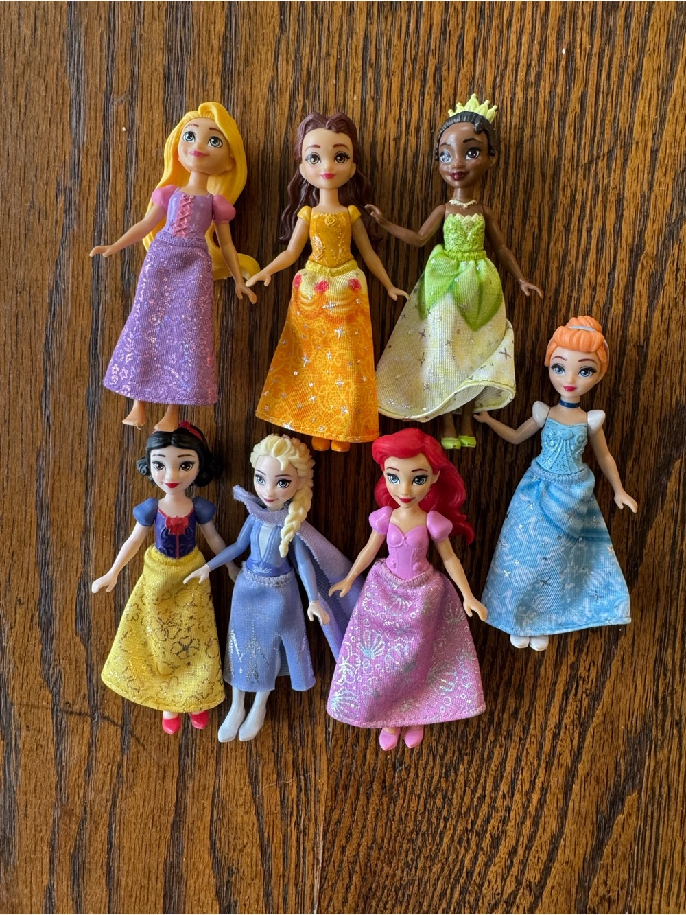 Disney 4” poseable princess figurines with removable dresses.
